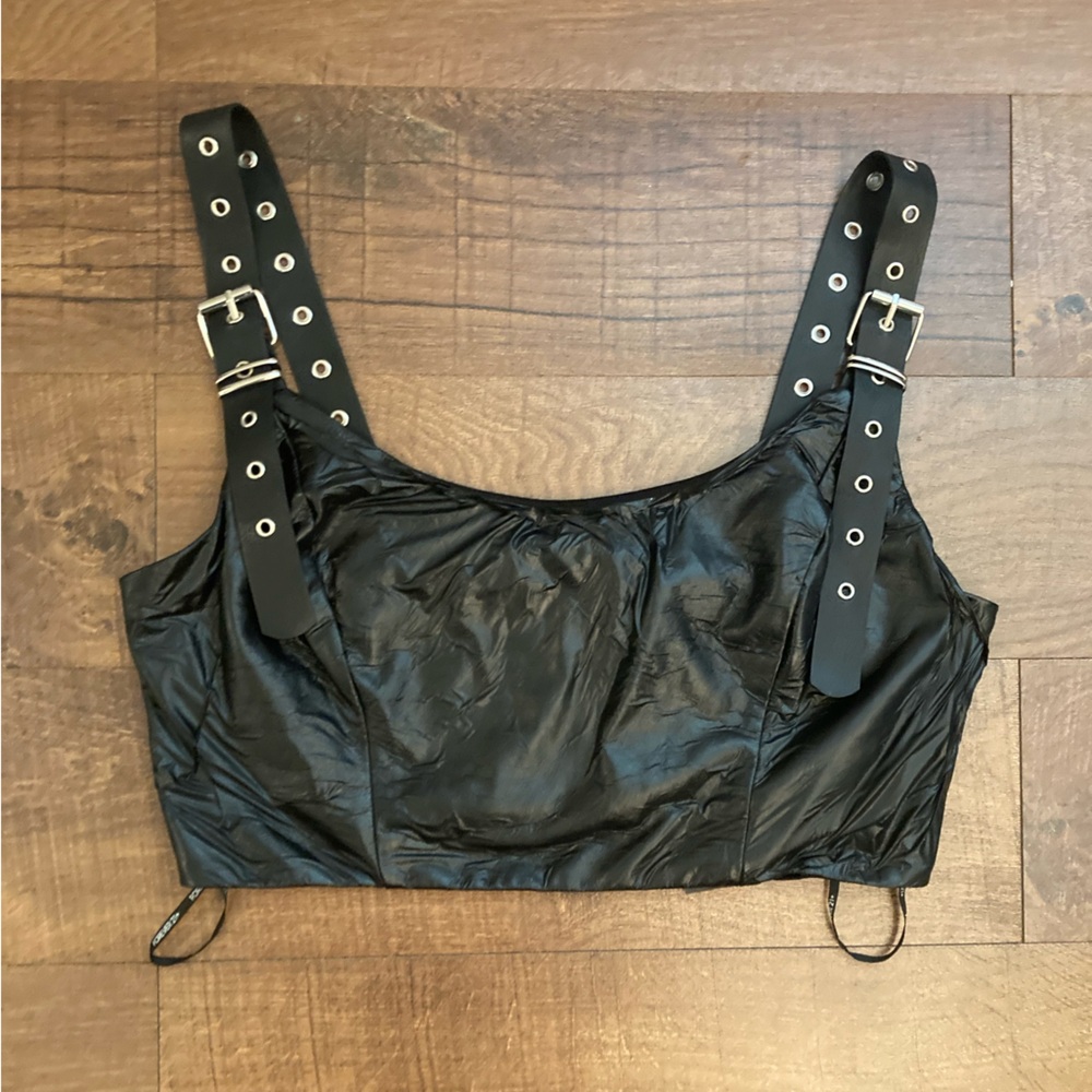 Forever 21 NWT Faux Leather Bralette Harness Buckle Adjustable Black Size OX
